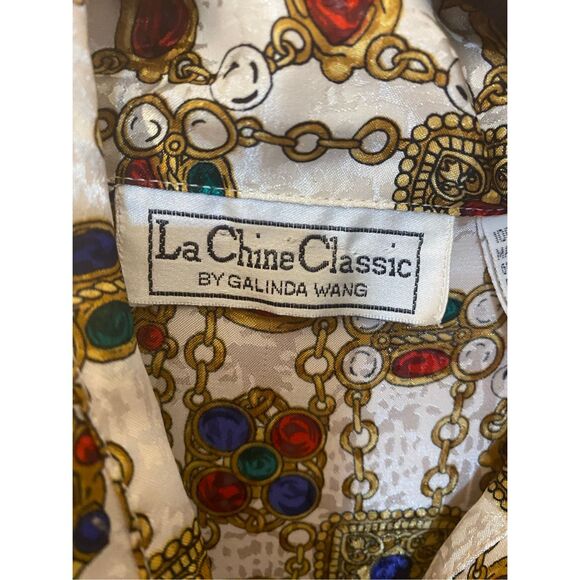Vintage La Chime classic women’s gemstone GoldLink pattern silky Blouse, S/18 - Picture 5 of 6